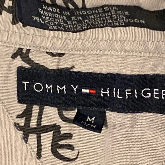 Tommy Hilfiger Grey/Cream Oriental Men's Medium Short Sleeve button down shirt - Picture 6 of 8